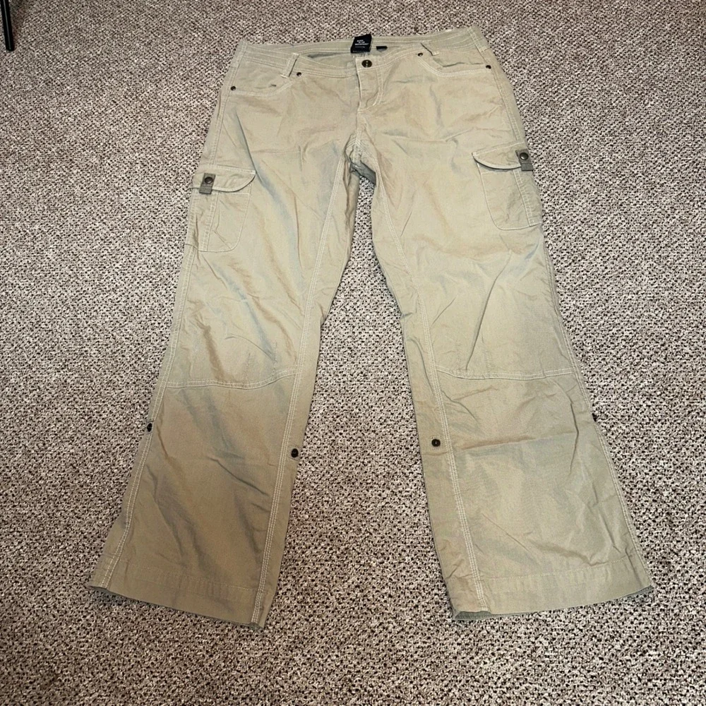 Kuhl Womens 16 Reg Cargo Pants Tan Khaki Roll Up Convertible Hiking Outdoor